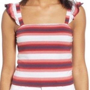 BP 3X Tank Top Cropped Stripe Ruffle White Red Nordstrom Festive Girly Strappy